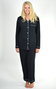 Women's Soft Button Down Bamboo Pajama Set with Piping 